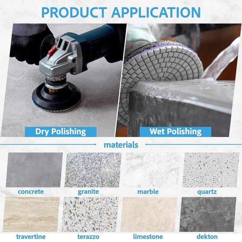 POLISHSURF Diamond Polishing Pads 4 inch Wet/Dry Set of 11+1 Backer Pad for Granite Concrete Marble Polishing Plus eBook - Polishing Process Best Practices by - Image 4